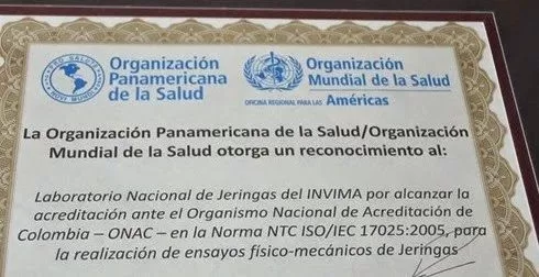 Reconocimiento a laboratorio de Jeringas del INVIMA 1 reconocimientoinvima 1